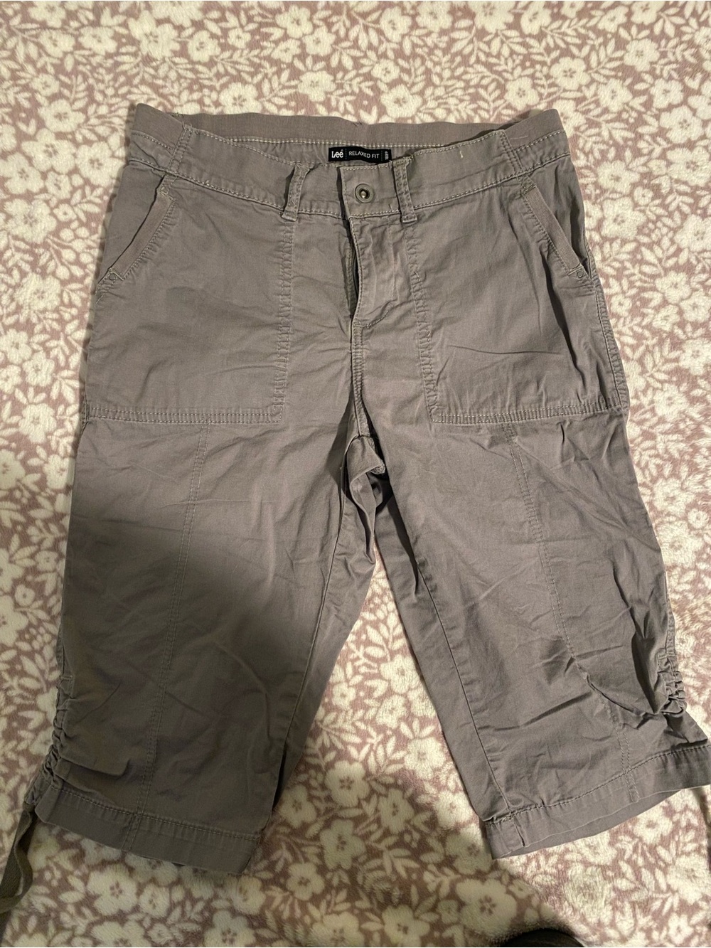 Lee Women’s Gray Cargo Capri Shorts with Patch Pockets